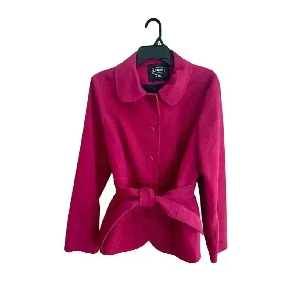 L.L. Bean Women's Fuchsia Belted Pea Coat Size M Mid-Length Spring